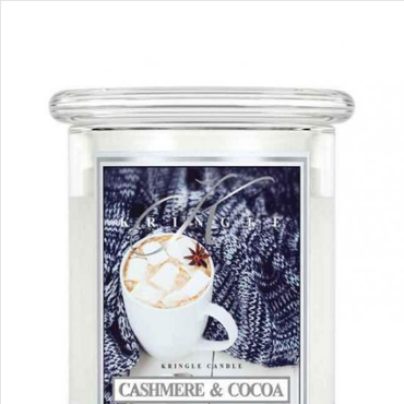  Kringle Candle - Cashmere & Cocoa - średni, klasyczny słoik (411g) z 2 knotami Świeca zapachowa